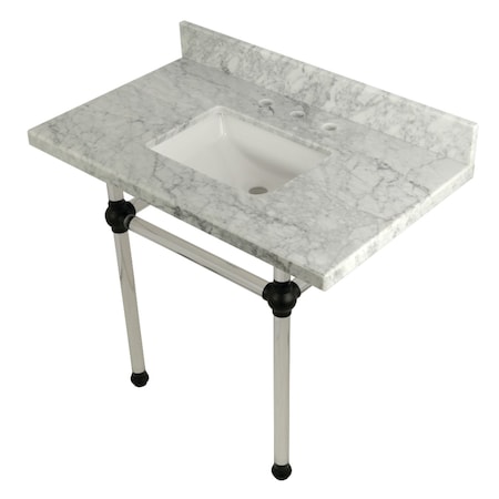 Kingston Brass 36" x 22" Carrara Marble Vanity Top with Clear Acrylic Console Legs, Carrara Marble/Matte Black KVPB3630MASQ0